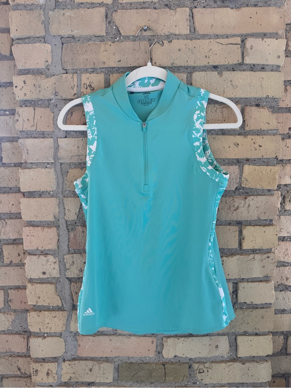 adidas Women's Sleeveless Zip Golf Top - Aqua with White Trim